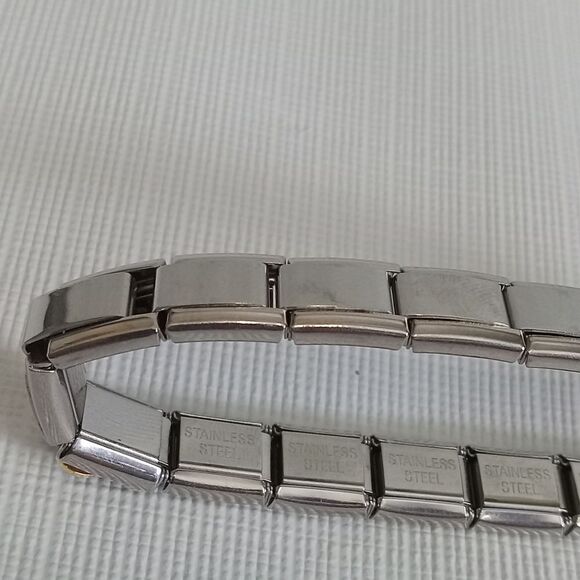 Vintage Silver Toned Composable Stainless Steel Metal Elastic K Charm Bracelet - Picture 10 of 12